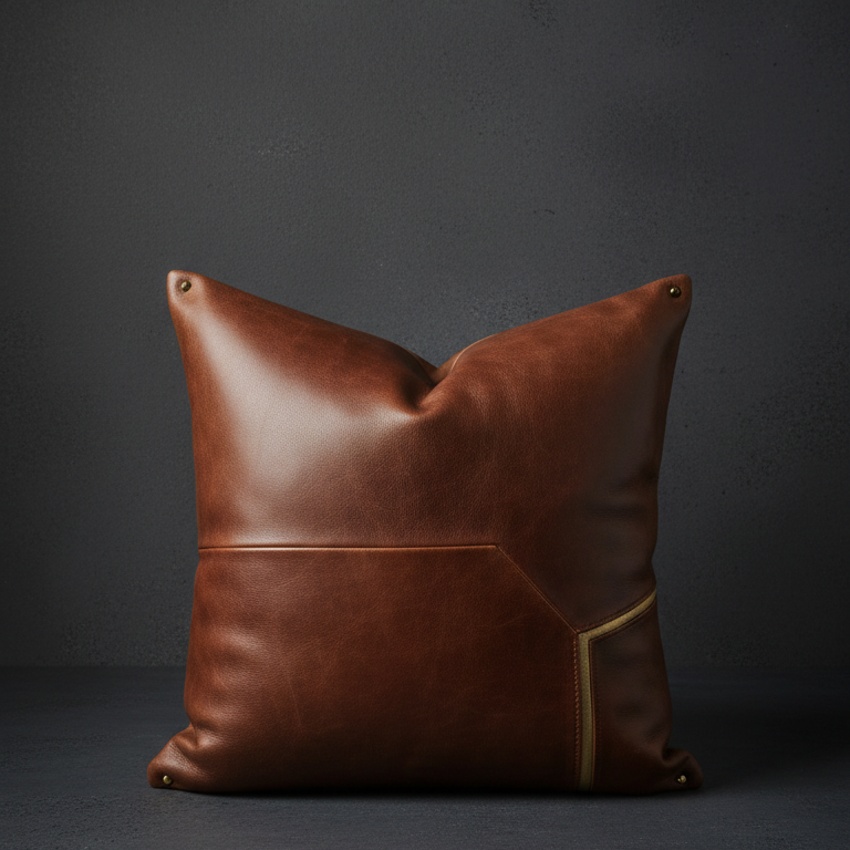 Espresso Brown Leather Throw Pillow