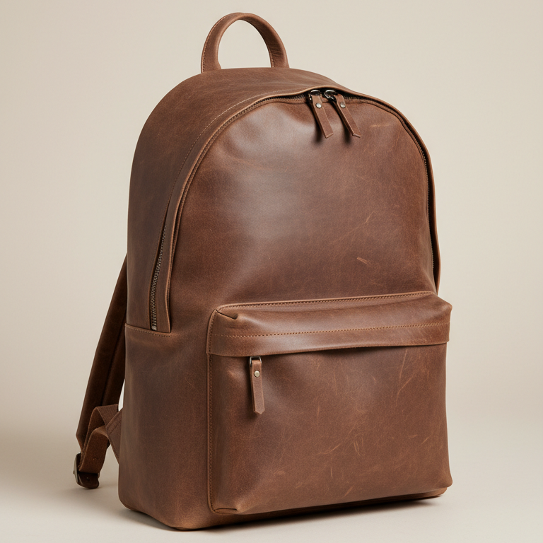 Premium Leather Backpack in Dusky Brown