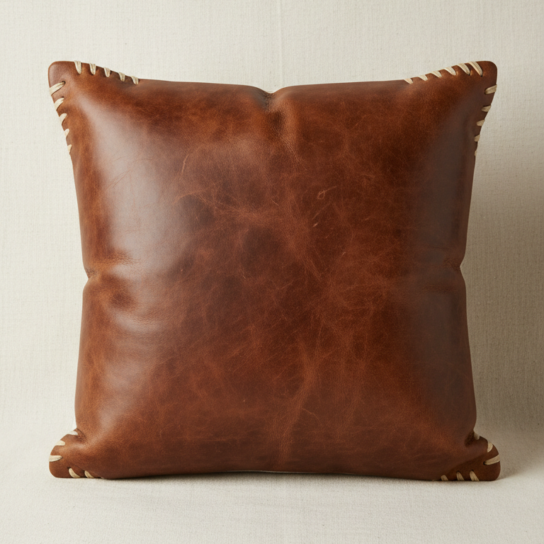 Rustic Leather Accent Pillow