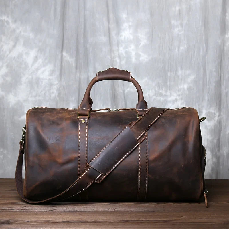 Vellaro Heritage leren weekendtas in espressobruin