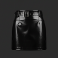 Black patent mini skirt with silver buckle