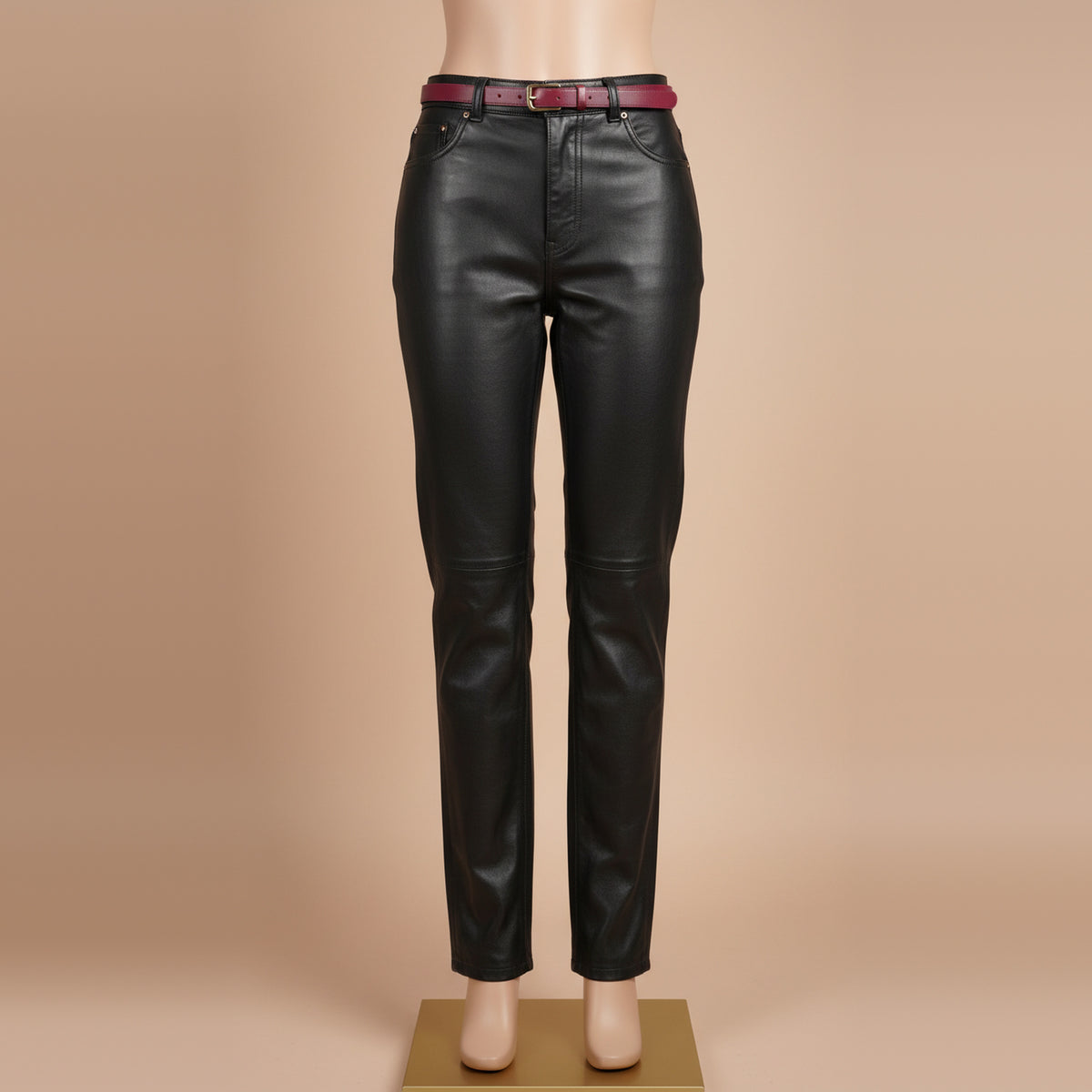 Onyx Leather Straight-Leg Trousers